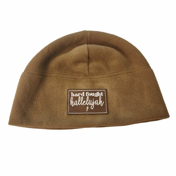 Hard Fought Hallelujah Vegan Leather Patch Upcycled Military Beanie, Unisex - Picture 4 of 4